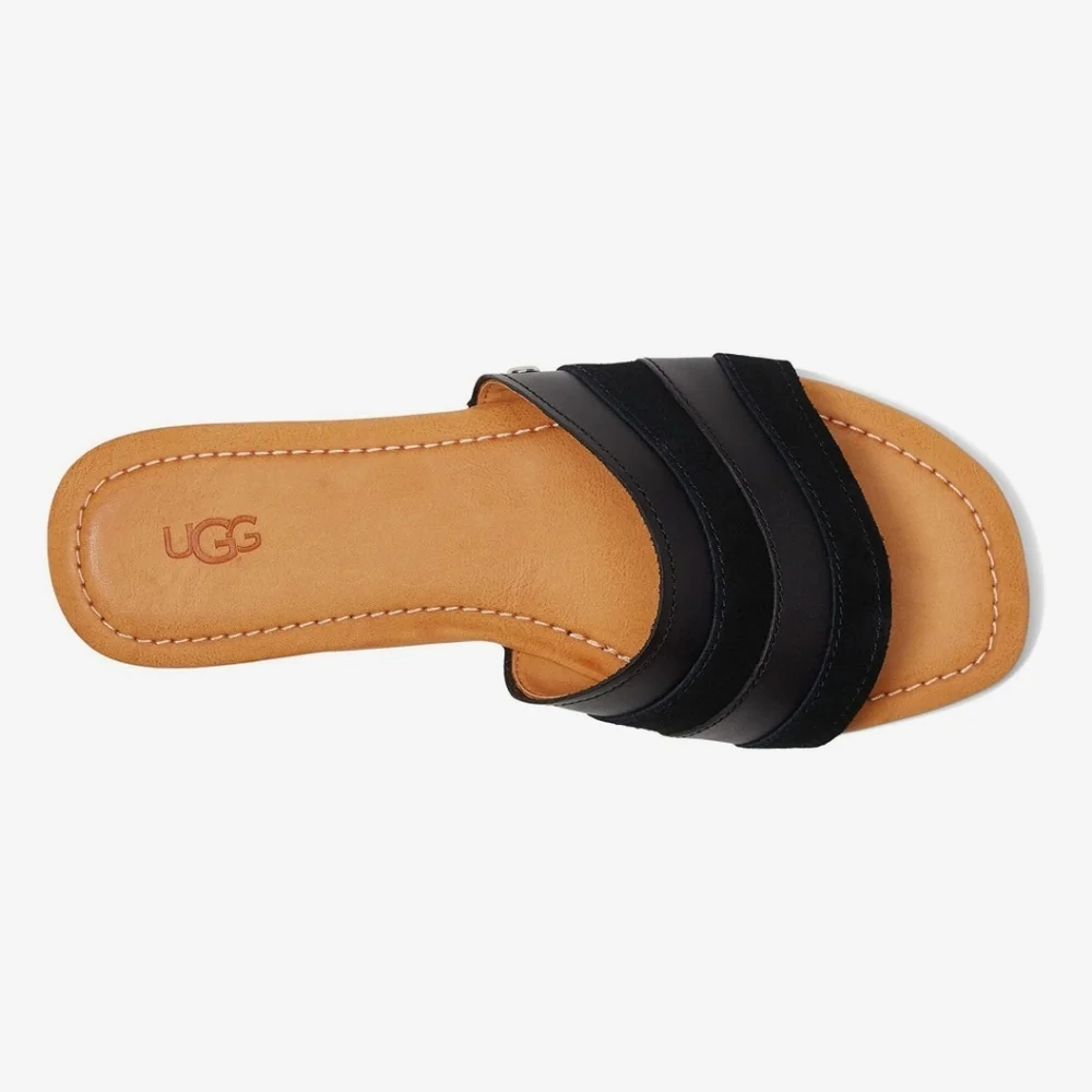 UGG Ximena Slip On Slide Sandals Black Leather